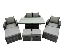 Fimous Outdoor Love Sofa Set 8 Seat Rattan Garden Furniture Set & 4 Stool in Dark Grey - thumbnail 2