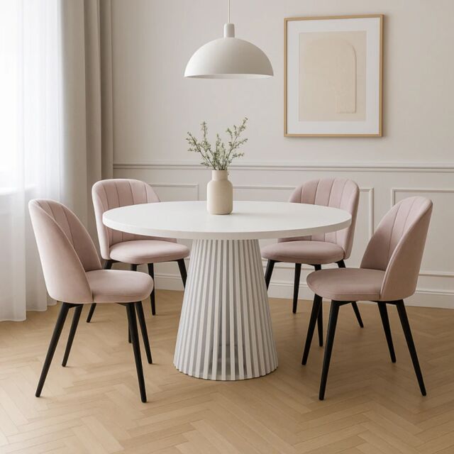 Heze Furniture Ruston Modern Round Extendable Dining Table with Slats in White - Size: 100 cm x 100 cm - image 1