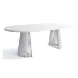 Heze Furniture Ruston Modern Round Extendable Dining Table with Slats in White - Size: 100 cm x 100 cm - thumbnail 5