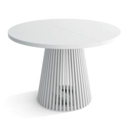 Heze Furniture Ruston Modern Round Extendable Dining Table with Slats in White - Size: 100 cm x 100 cm - thumbnail 3