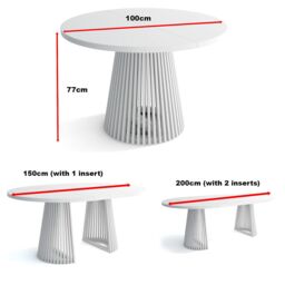 Heze Furniture Ruston Modern Round Extendable Dining Table with Slats in White - Size: 100 cm x 100 cm - thumbnail 6