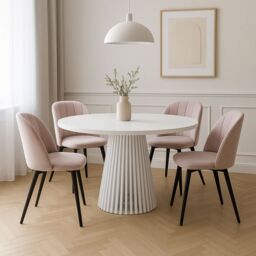 Heze Furniture Ruston Modern Round Extendable Dining Table with Slats in White - Size: 100 cm x 100 cm - thumbnail 1