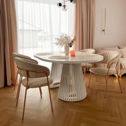 Heze Furniture Ruston Modern Round Extendable Dining Table with Slats in White - Size: 100 cm x 100 cm - thumbnail 2