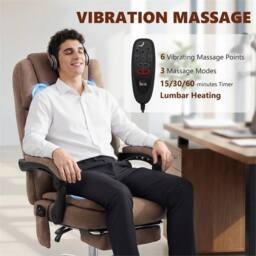 Nordara Brown Executive Office Chair Massage Heating Ergonomic Desk Chair - Size: 100 cm x 15 cm - thumbnail 6