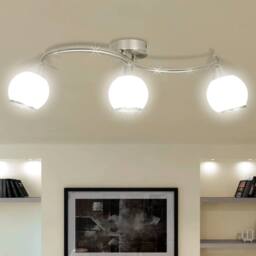 Berkfield Home Modern Ceiling Lamp with Glass Shades on Waving Rail for 3 E14 Bulb in White - thumbnail 2