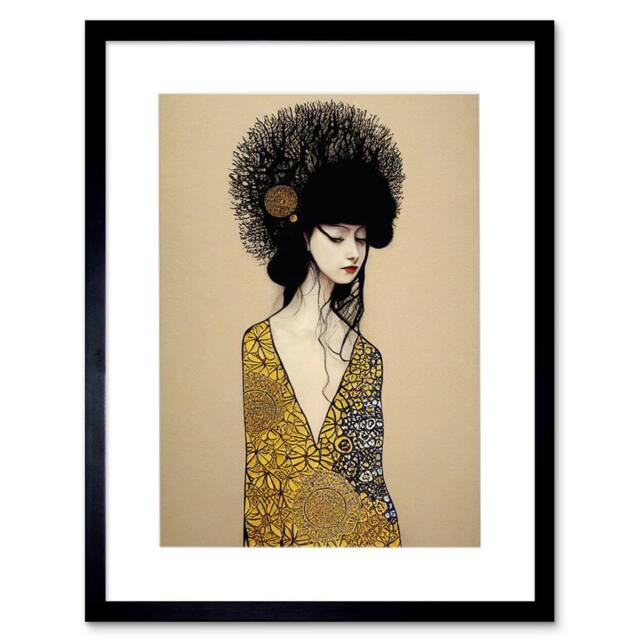 "Artery8 Golden Geisha Abstract Elegant Painting Artwork Framed Art Print in Beige - Size: W12"" x H16""" - image 1