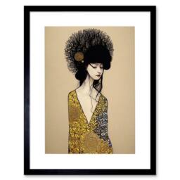 "Artery8 Golden Geisha Abstract Elegant Painting Artwork Framed Art Print in Beige - Size: W12"" x H16""" - thumbnail 1