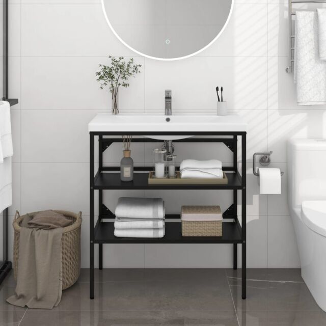 Berkfield Home Bathroom Washbasin Frame Black 79x38x83 cm Iron - Size: 79 x 38 x 83 cm - image 1
