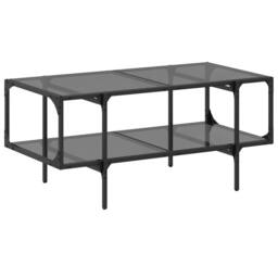 Berkfield Home Modern Coffee Table with Black Glass Top 98.5x50x45 cm Steel - thumbnail 3