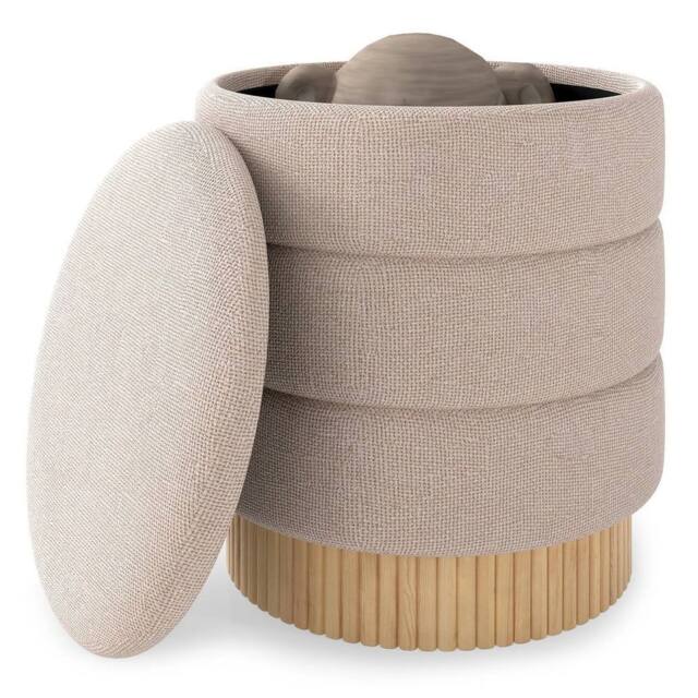 Kelvenix 35L Modern Round Storage Ottoman in Beige - Size: 0.6m2 - image 1