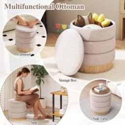 Kelvenix 35L Modern Round Storage Ottoman in Beige - Size: 0.6m2 - thumbnail 5