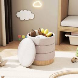 Kelvenix 35L Modern Round Storage Ottoman in Beige - Size: 0.6m2 - thumbnail 3