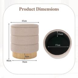 Kelvenix 35L Modern Round Storage Ottoman in Beige - Size: 0.6m2 - thumbnail 2