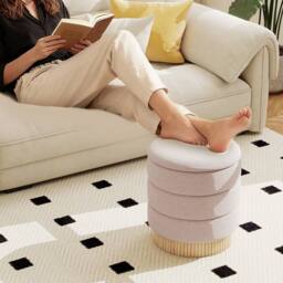Kelvenix 35L Modern Round Storage Ottoman in Beige - Size: 0.6m2 - thumbnail 4