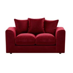 Furnishings For Less UK Brooklyn Plush Velvet Fibre Fabric 2 Seater Sofa Scatter Back in Red - thumbnail 1