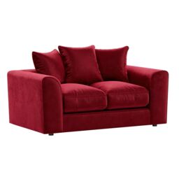 Furnishings For Less UK Brooklyn Plush Velvet Fibre Fabric 2 Seater Sofa Scatter Back in Red - thumbnail 2