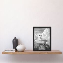"Artery8 Goat in a Bathtub on a Hill Black White Surreal Framed Art Print in Grey - Size: W12"" x H16""" - thumbnail 4