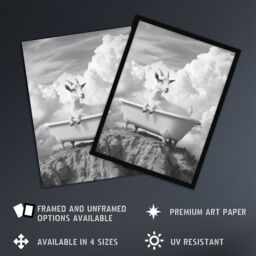 "Artery8 Goat in a Bathtub on a Hill Black White Surreal Framed Art Print in Grey - Size: W12"" x H16""" - thumbnail 2