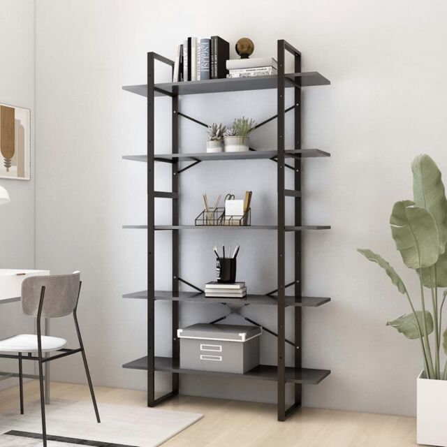 Berkfield Home 5-Tier Book Cabinet Grey 100x30x175 cm Engineered Wood - Size: 100 x 30 x 175 cm - image 1