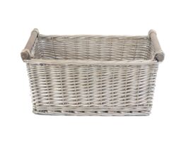 Red Hamper Wicker Grey Wash Wooden Handled Storage Basket - Size: Small - thumbnail 2