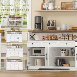 Merax White Farmhouse Sideboard with 3 Drawers & Shelves, Bar Cabinet - thumbnail 4