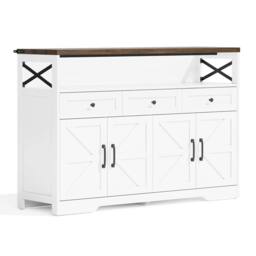 Merax White Farmhouse Sideboard with 3 Drawers & Shelves, Bar Cabinet - thumbnail 8