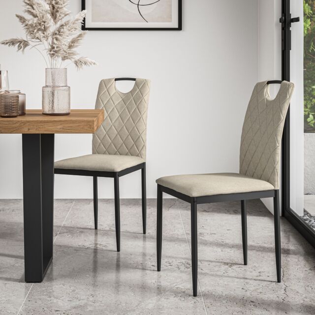 More4Homes Set Of 2 Monza Fabric Dining Chair Modern Padded Seat Metal Legs Kitchen in Beige - image 1