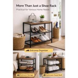 FLAVORA 3 Tier Shoe Rack Metal Footwear Storage Organiser in Brown - Size: 100 cm x 100 cm - thumbnail 4