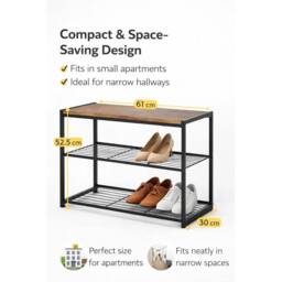 FLAVORA 3 Tier Shoe Rack Metal Footwear Storage Organiser in Brown - Size: 100 cm x 100 cm - thumbnail 3