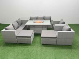 Fimous 10 Seat PE Rattan Sofa Set Outdoor Garden Furniture Set in Light Grey - thumbnail 2