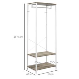 HOMCOM Coat Rack, 2-in-1 Clothes Stand w/ Shoe Storage, 168cm Free Standing Hall Tree w/ Hanging Rail & 2 Storage Shelves for Hallway, Entryway - thumbnail 3