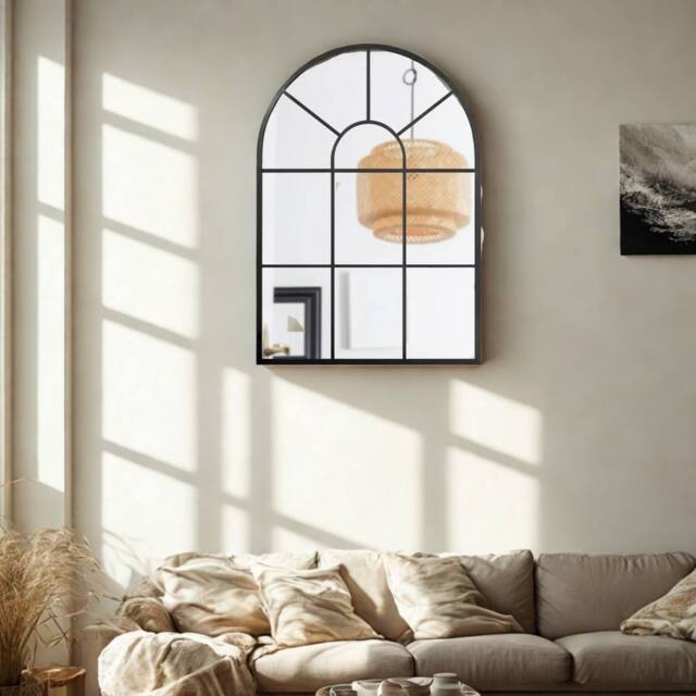 Pirlo Plush Large Arched Metal Wall Mirror For Bedroom Living Room in Black - image 1