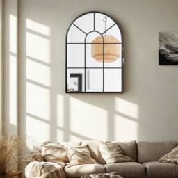 Pirlo Plush Large Arched Metal Wall Mirror For Bedroom Living Room in Black - thumbnail 1
