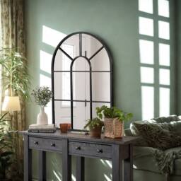 Pirlo Plush Large Arched Metal Wall Mirror For Bedroom Living Room in Black - thumbnail 4