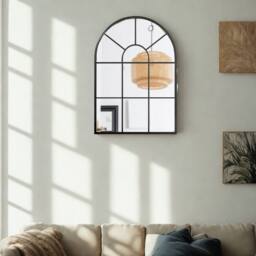 Pirlo Plush Large Arched Metal Wall Mirror For Bedroom Living Room in Black - thumbnail 2