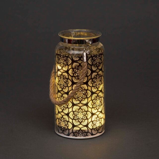 Shatchi 20cm Christmas Decorated Jar Table Flowers Design Black Lantern - image 1