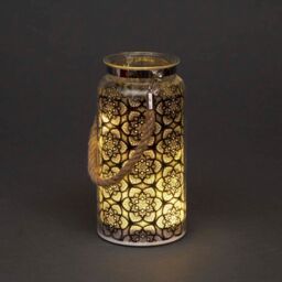 Shatchi 20cm Christmas Decorated Jar Table Flowers Design Black Lantern - thumbnail 1