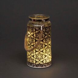 Shatchi 20cm Christmas Decorated Jar Table Flowers Design Black Lantern - thumbnail 2