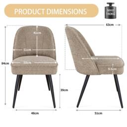 SONARA Set of 2 Modern Bouclé Fabric Dining Chairs with Metal Legs in Khaki - thumbnail 2