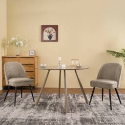 SONARA Set of 2 Modern Bouclé Fabric Dining Chairs with Metal Legs in Khaki - thumbnail 7