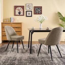SONARA Set of 2 Modern Bouclé Fabric Dining Chairs with Metal Legs in Khaki - thumbnail 5