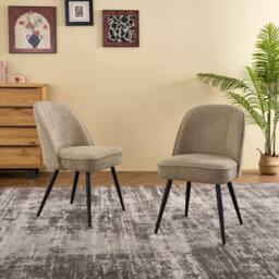 SONARA Set of 2 Modern Bouclé Fabric Dining Chairs with Metal Legs in Khaki - thumbnail 1
