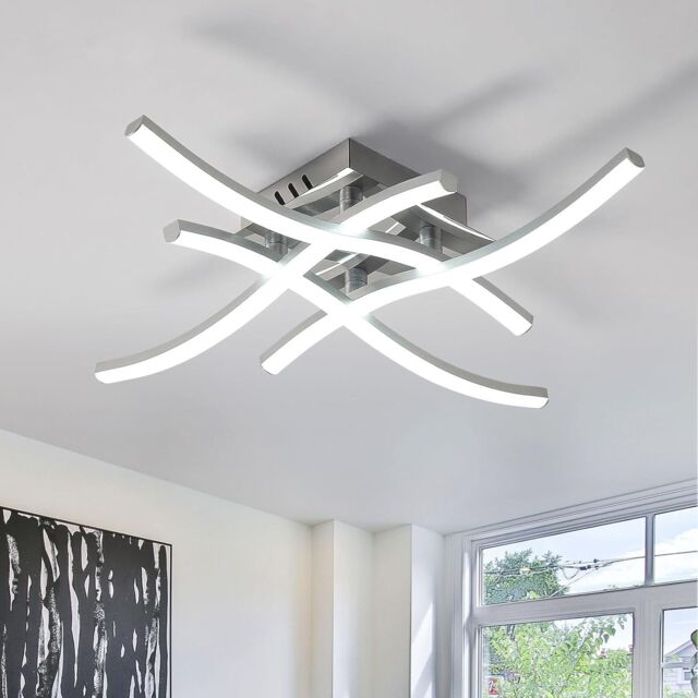 COMELY 24W Modern Ceiling Lights with 4 Curved Lamps, Cold White Light 6500K in Silver - image 1