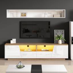 Rolipo LED TV Stand 180cm White Oak Modern Media Console for 65 Inch TV - thumbnail 6