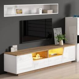 Rolipo LED TV Stand 180cm White Oak Modern Media Console for 65 Inch TV - thumbnail 7