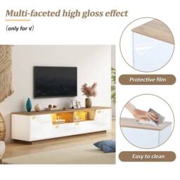 Rolipo LED TV Stand 180cm White Oak Modern Media Console for 65 Inch TV - thumbnail 3