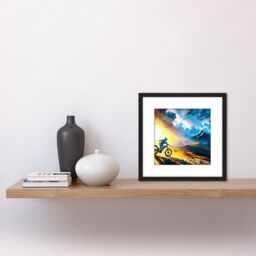 Artery8 Sunrise Mountain Biker Landscape Freedom Sort Outdoor Painting Square Wooden Framed Wall Art Print Picture 8X8 Inch in Black - thumbnail 2