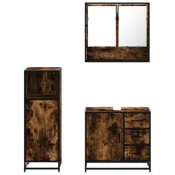 Berkfield Home 3 Piece Bathroom Furniture Set Smoked Oak Engineered Wood in Brown - thumbnail 5