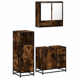 Berkfield Home 3 Piece Bathroom Furniture Set Smoked Oak Engineered Wood in Brown - thumbnail 2
