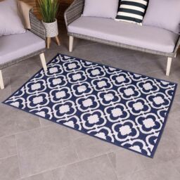 Charles Bentley Blue Patterned Weatherproof Rug 120x170cm - Size: 120 cm x 170 cm - thumbnail 2